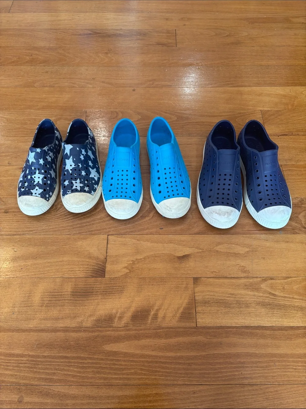 Native Jefferson Boys Shoes Bundle of 3, Navy, Blue, and Star Print